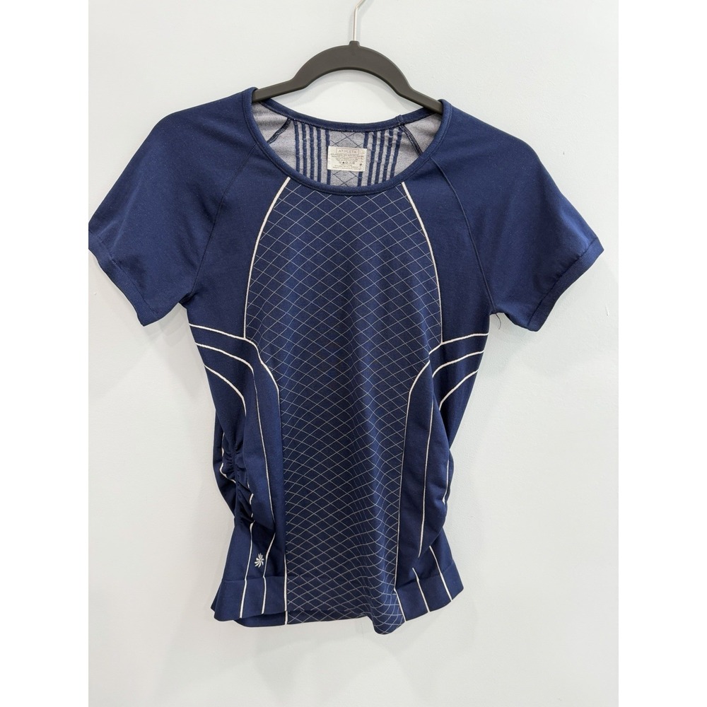 Athleta Finish Fast Line Tee Blue Active Running Gym Workout Shirt Medium